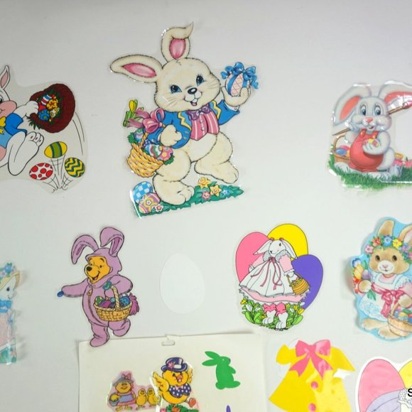 Vintage Easter Theme Window Clings Bunnies Decorations Reusable Lot 25+ - Picture 6 of 9